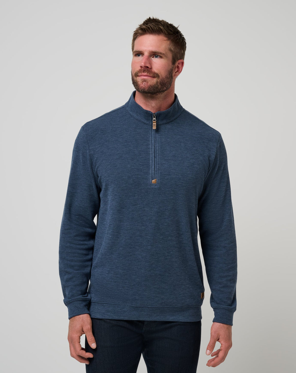 Cloud Sweater Quarter Zip Heather Navy | Travis Mathew