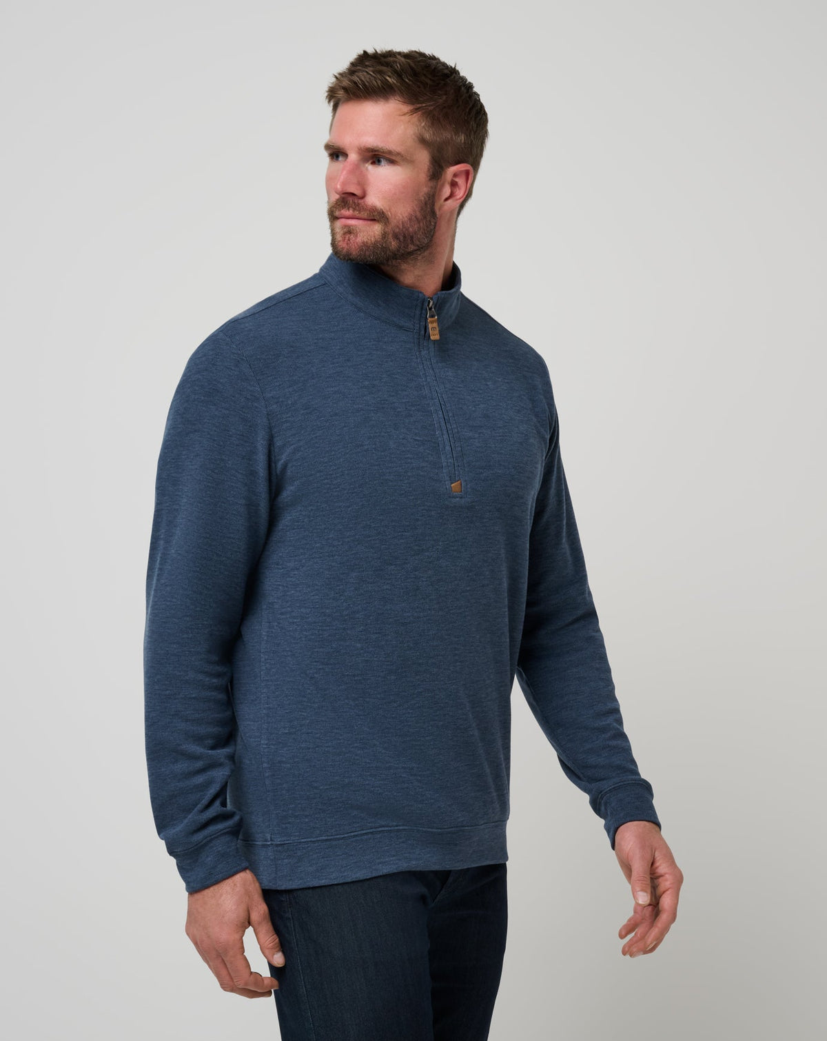 Cloud Sweater Quarter Zip Heather Navy | Travis Mathew