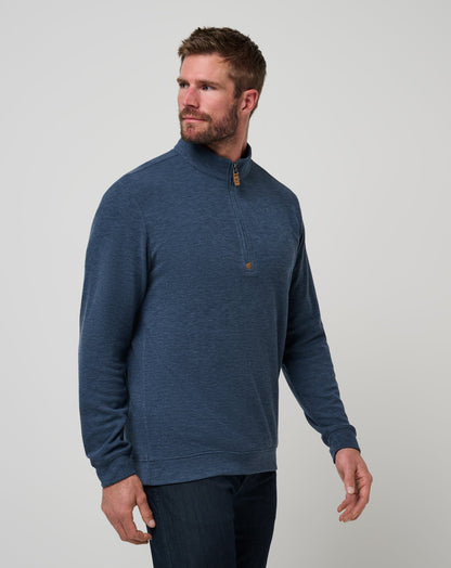 Cloud Sweater Quarter Zip Heather Navy | Travis Mathew