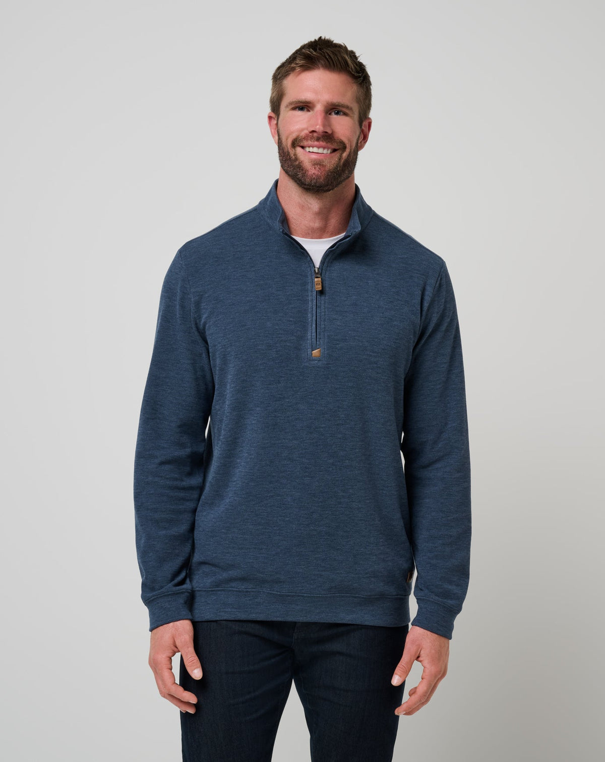 Cloud Sweater Quarter Zip Heather Navy | Travis Mathew