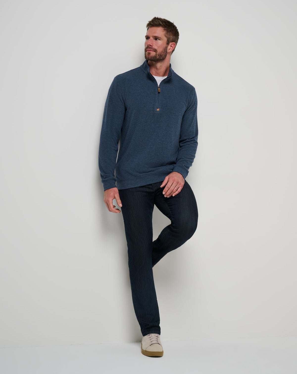 Cloud Sweater Quarter Zip Heather Navy | Travis Mathew