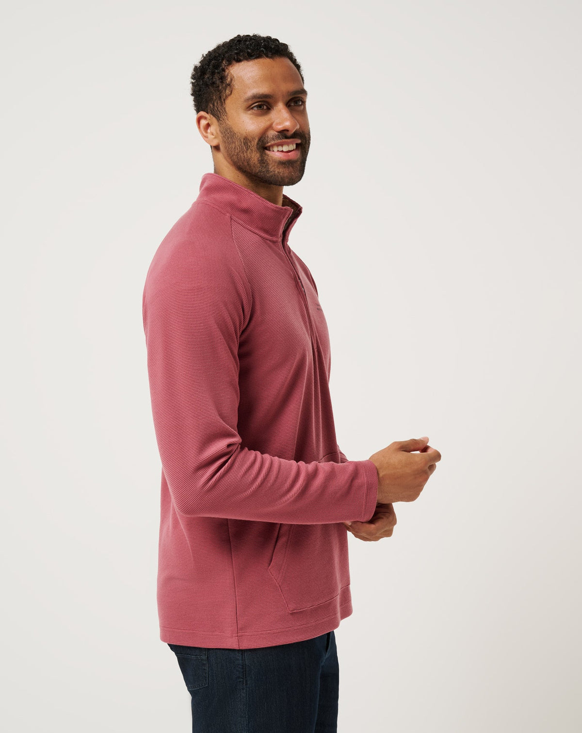 Performance Waffle Quarter Zip Roan Rouge | Travis Mathew