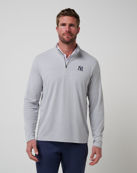 New York Yankees Time To Tailgate Quarter Zip Heather Grey | Travis Mathew