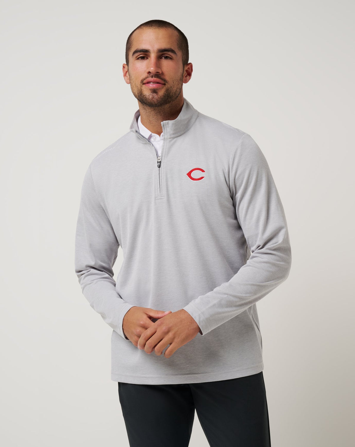 Cincinatti Reds Time To Tailgate Quarter Zip Heather Grey | Travis Mathew