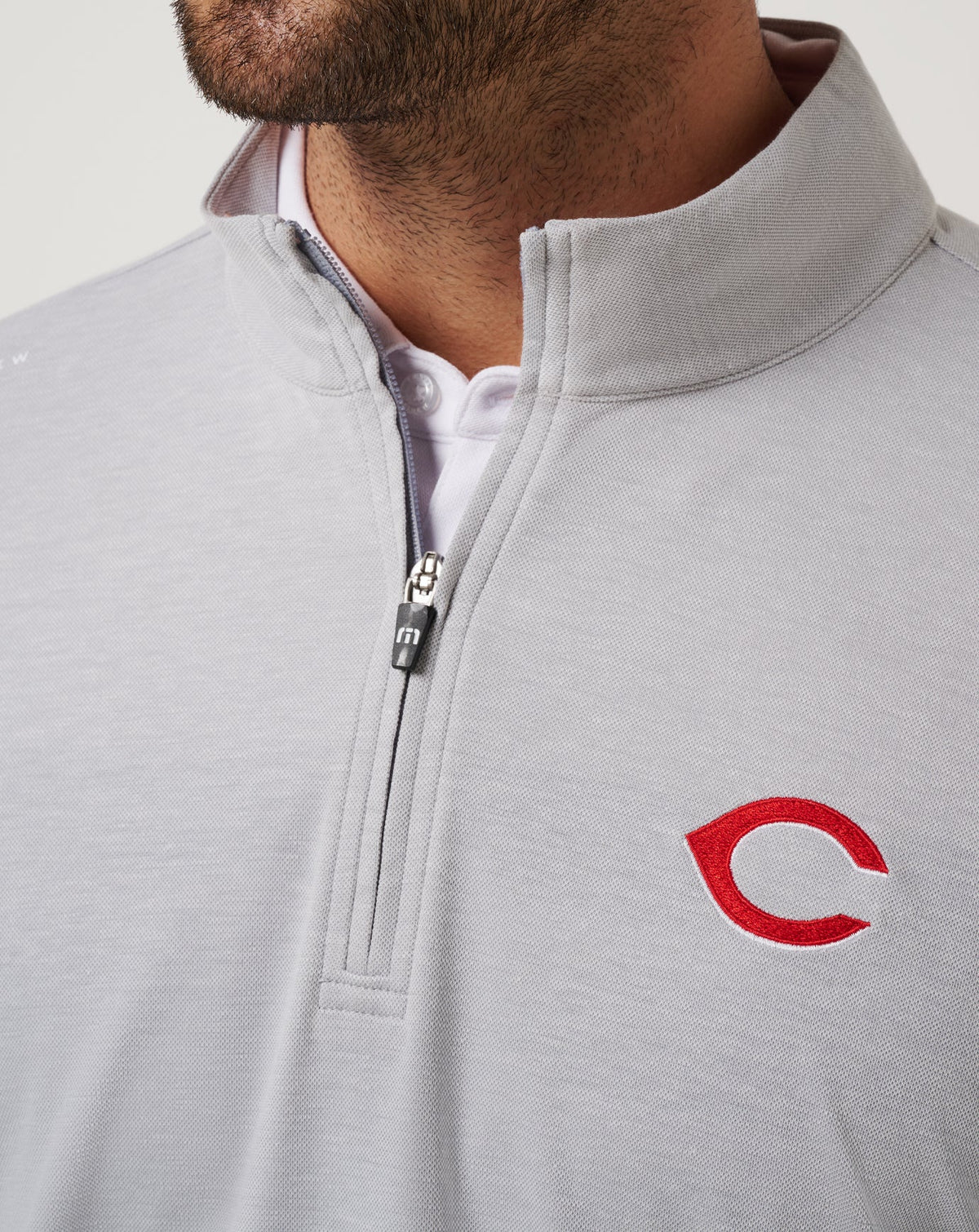 Cincinatti Reds Time To Tailgate Quarter Zip Heather Grey | Travis Mathew