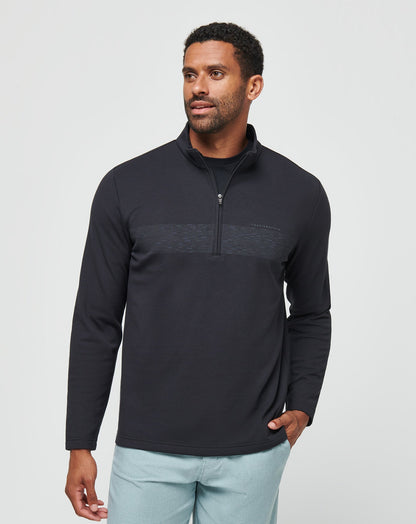 Upgraded Fleece Chest Stripe Quarter Zip Black/Coronet | Travis Mathew