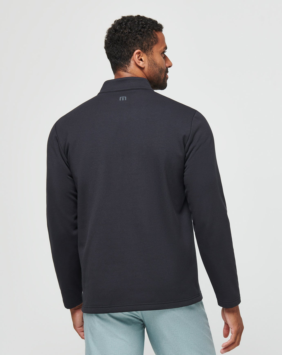 Upgraded Fleece Chest Stripe Quarter Zip Black/Coronet | Travis Mathew