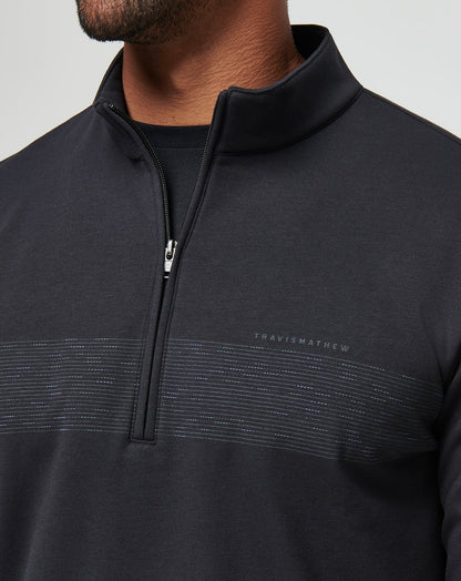 Upgraded Fleece Chest Stripe Quarter Zip Black/Coronet | Travis Mathew