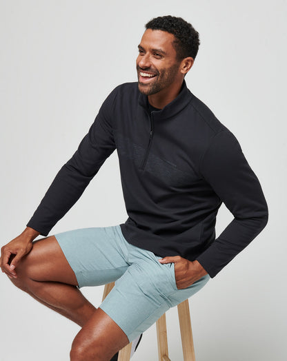 Upgraded Fleece Chest Stripe Quarter Zip Black/Coronet | Travis Mathew