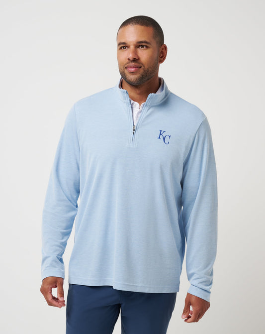 Kansas City Roayals Time To Tailgate Quarter Zip Heather Blue | Travis Mathew
