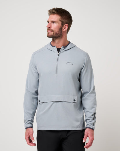 Out Of Pocket Hooded Quarter Zip Heather Light Grey | Travis Mathew