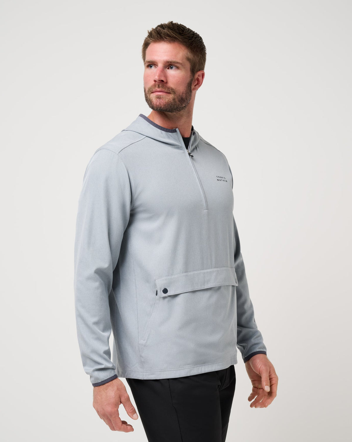 Out Of Pocket Hooded Quarter Zip Heather Light Grey | Travis Mathew