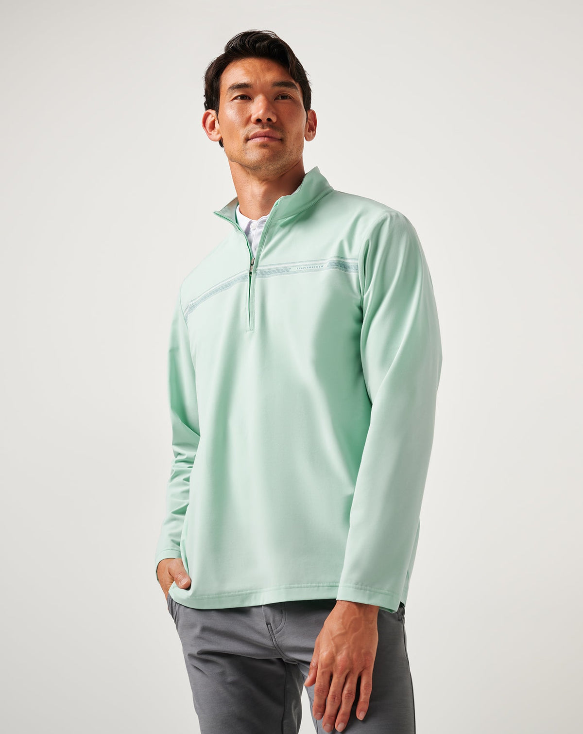 On The Map Quarter Zip Eggshell Blue | Travis Mathew