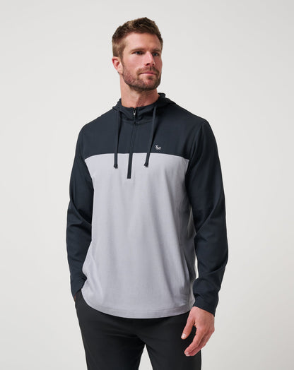 Coin Toss Quarter Zip Hoodie Heather Light Grey | Travis Mathew