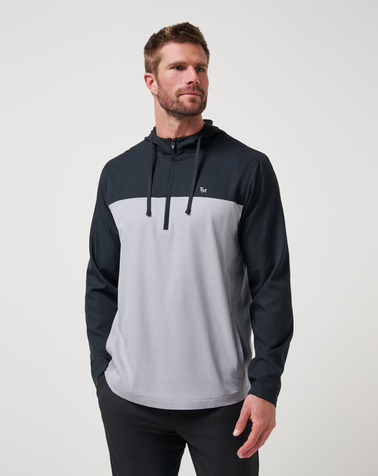 Coin Toss Quarter Zip Hoodie Heather Light Grey | Travis Mathew
