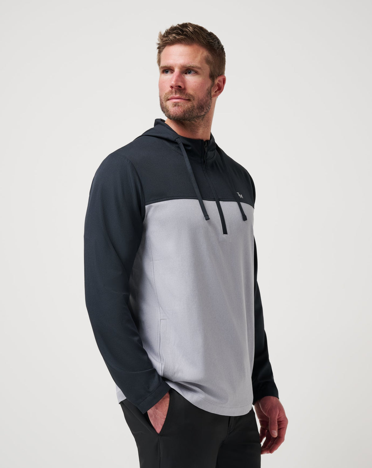 Coin Toss Quarter Zip Hoodie Heather Light Grey | Travis Mathew
