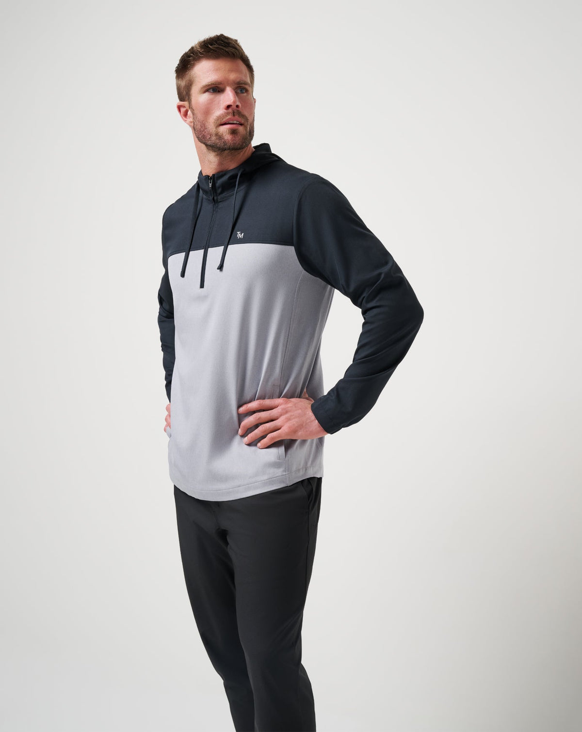 Coin Toss Quarter Zip Hoodie Heather Light Grey | Travis Mathew