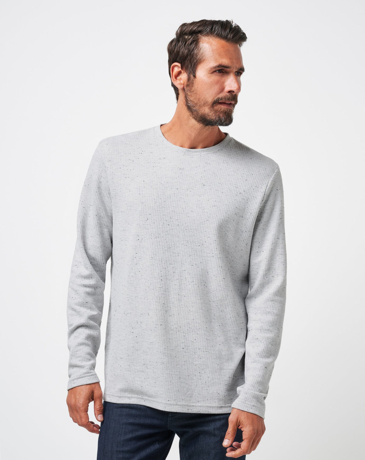 Cloud Waffle Crew Heather Light Grey | Travis Mathew
