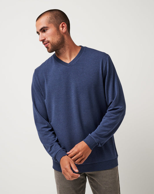 Amenities V-Neck Crew Heather Blue Nights | Travis Mathew