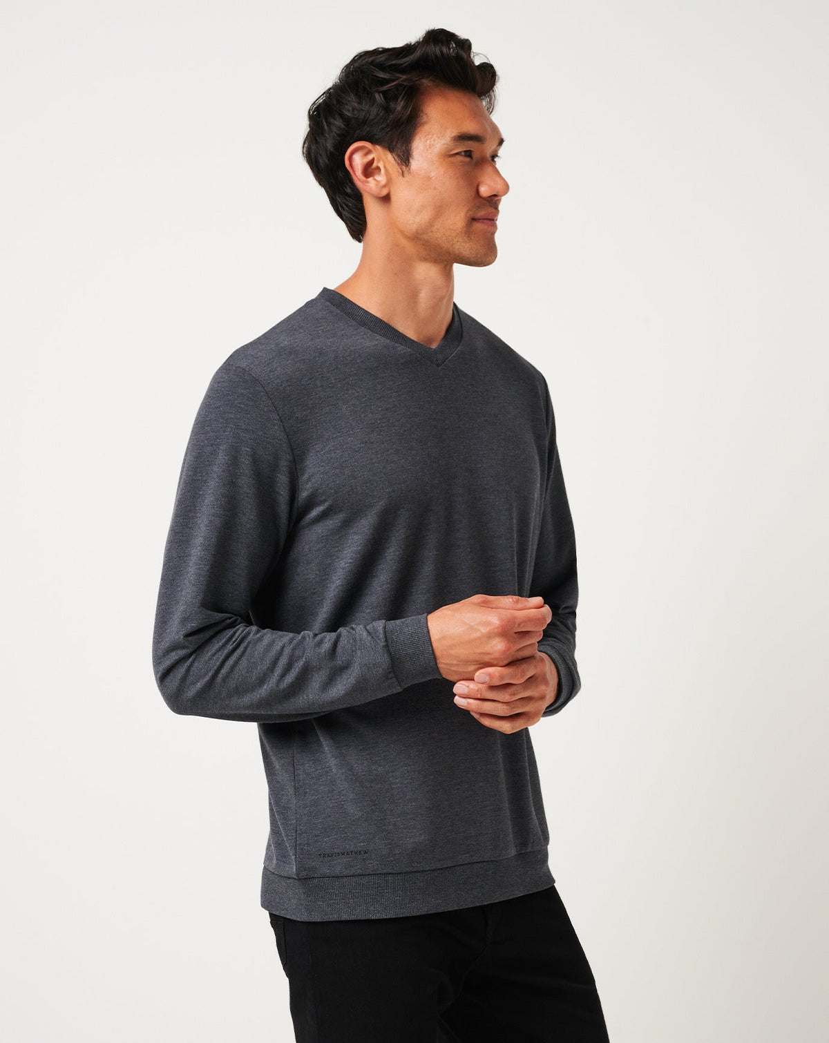 Amenities V-Neck Crew Heather Dark Grey | Travis Mathew