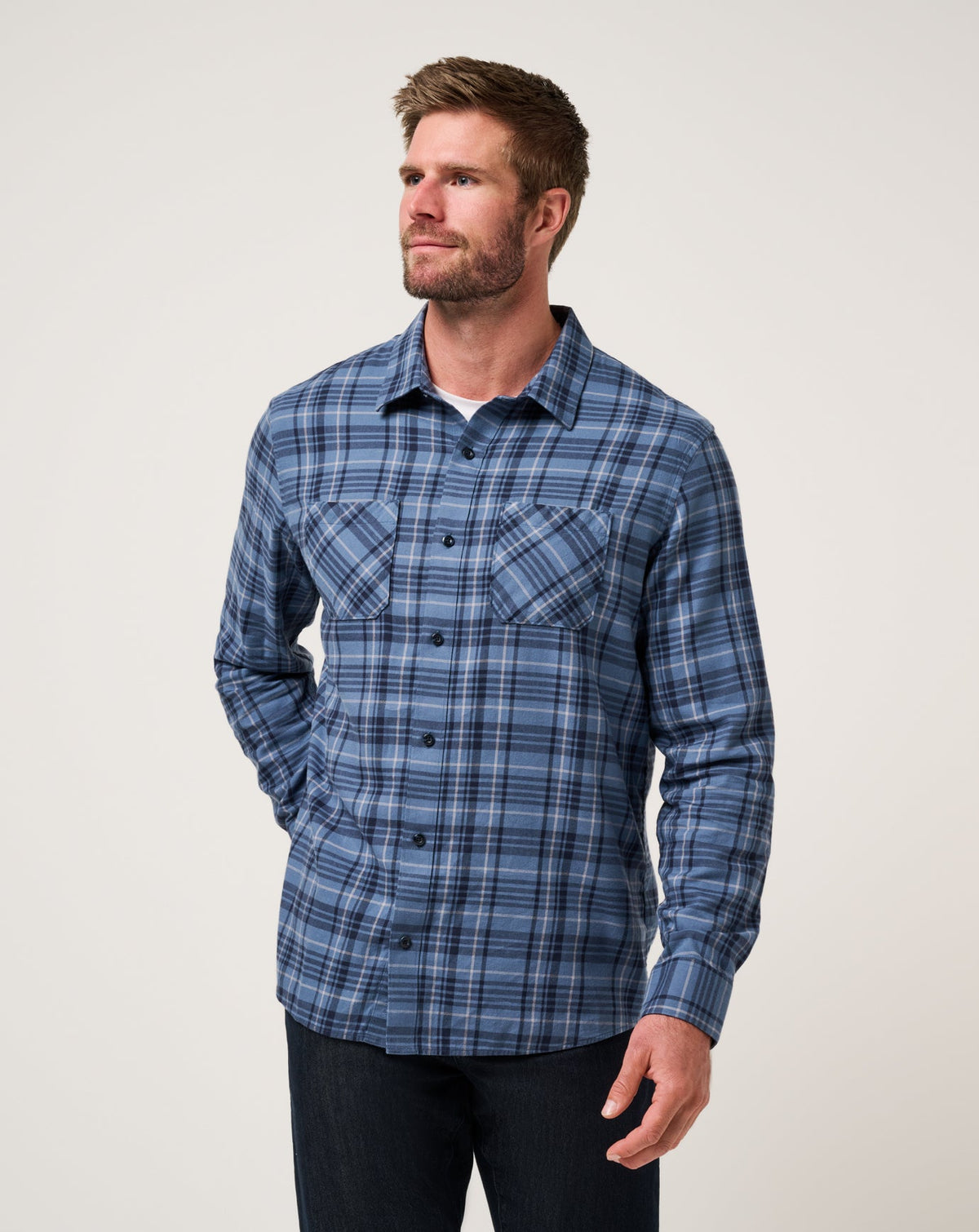 Cloud Flannel Plaid Button-Up Bering Sea/Sleet | Travis Mathew
