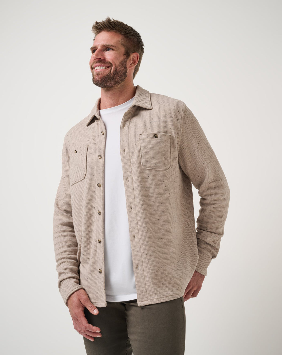 Cloud Waffle Shirt Jacket Oxford Tan | Travis Mathew