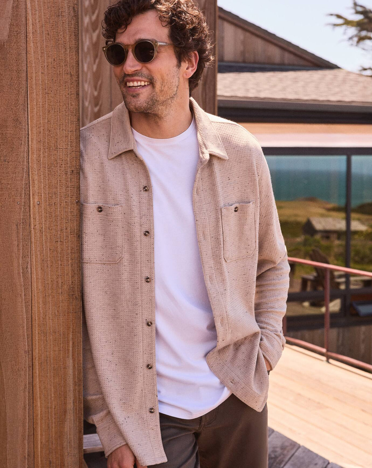 Cloud Waffle Shirt Jacket Oxford Tan | Travis Mathew