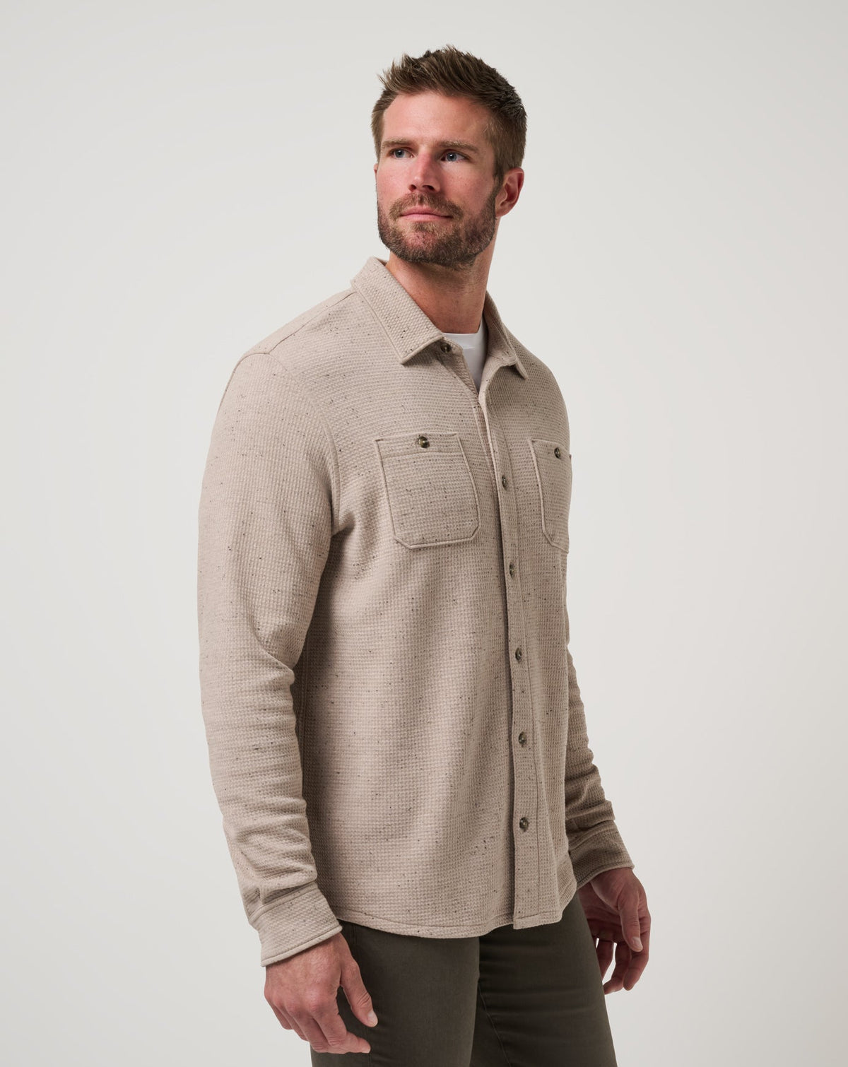 Cloud Waffle Shirt Jacket Oxford Tan | Travis Mathew