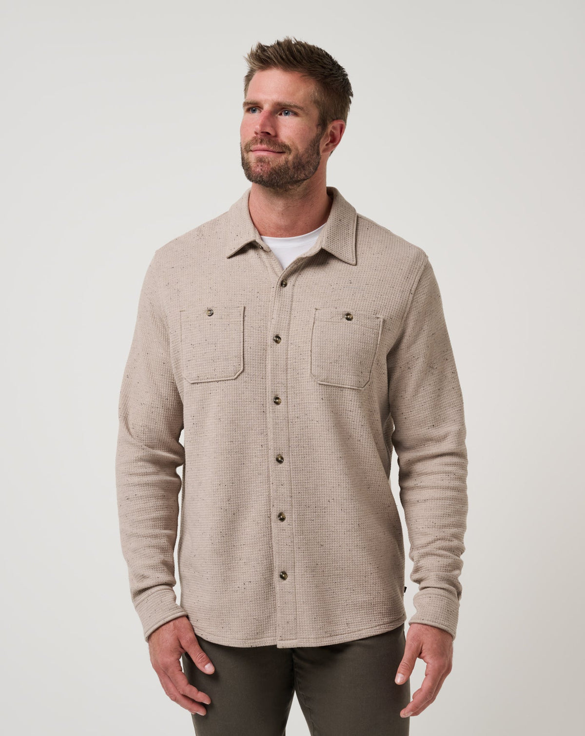 Cloud Waffle Shirt Jacket Oxford Tan | Travis Mathew