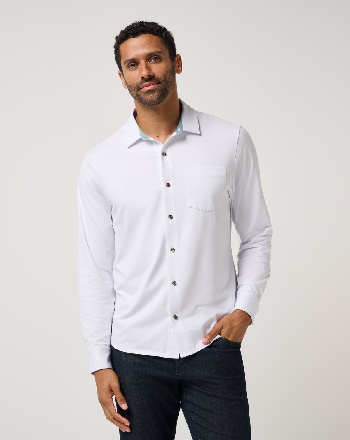 Comfortknit TM Social Club Button-Up White | Travis Mathew