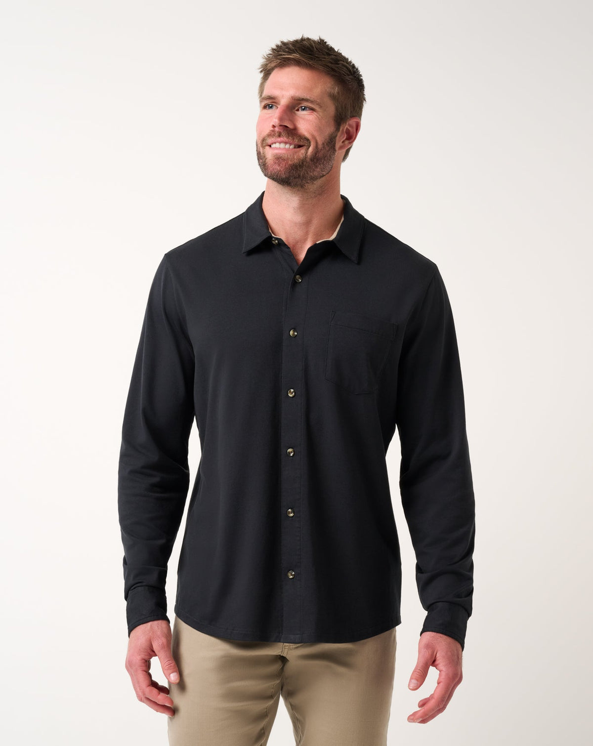 Comfortknit TM Social Club Button-Up Black | Travis Mathew