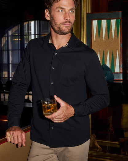 Comfortknit TM Social Club Button-Up Black | Travis Mathew