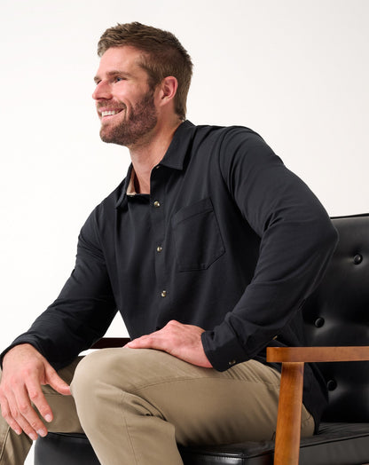 Comfortknit TM Social Club Button-Up Black | Travis Mathew
