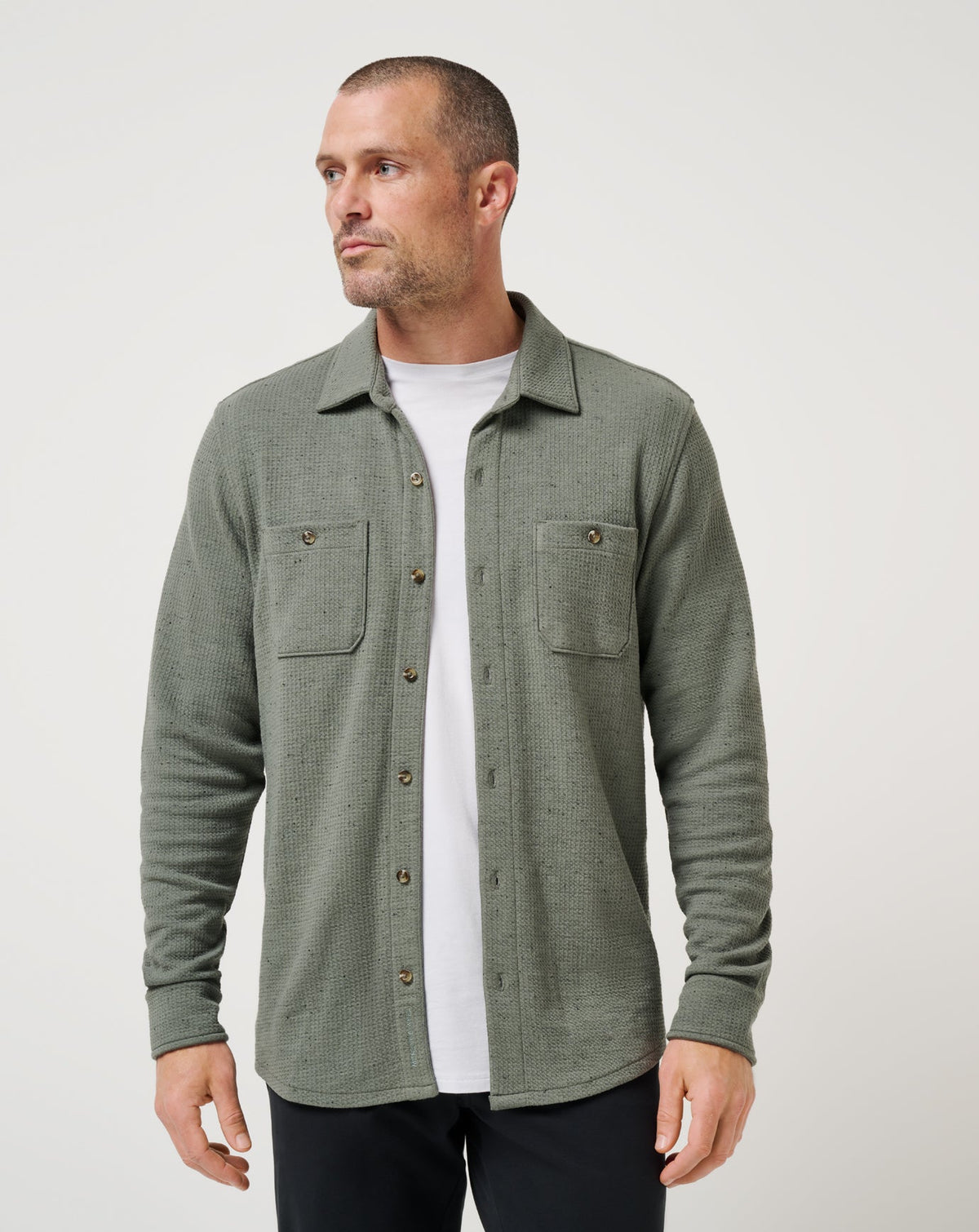 Cloud Waffle Shirt Jacket Dark Olive | Travis Mathew