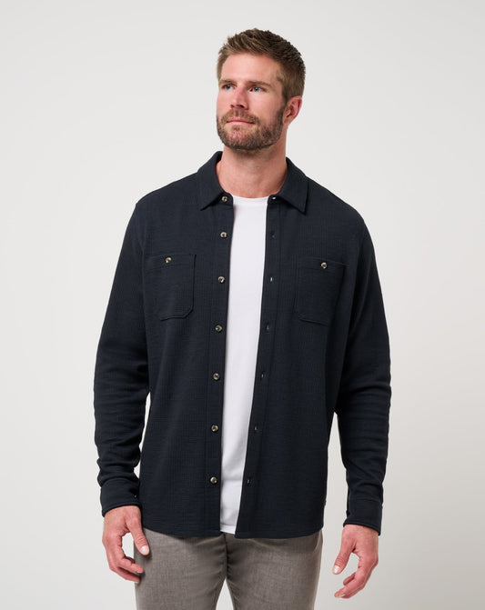 Cloud Waffle Shirt Jacket Black | Travis Mathew