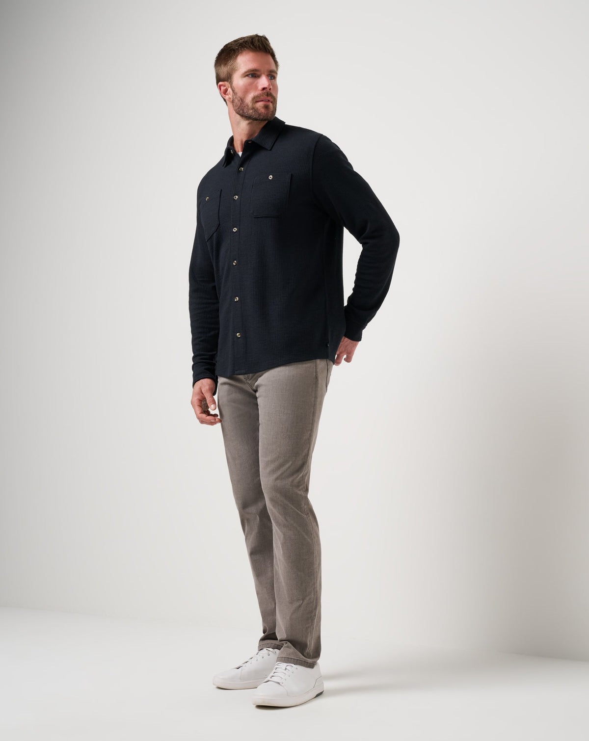 Cloud Waffle Shirt Jacket Black | Travis Mathew