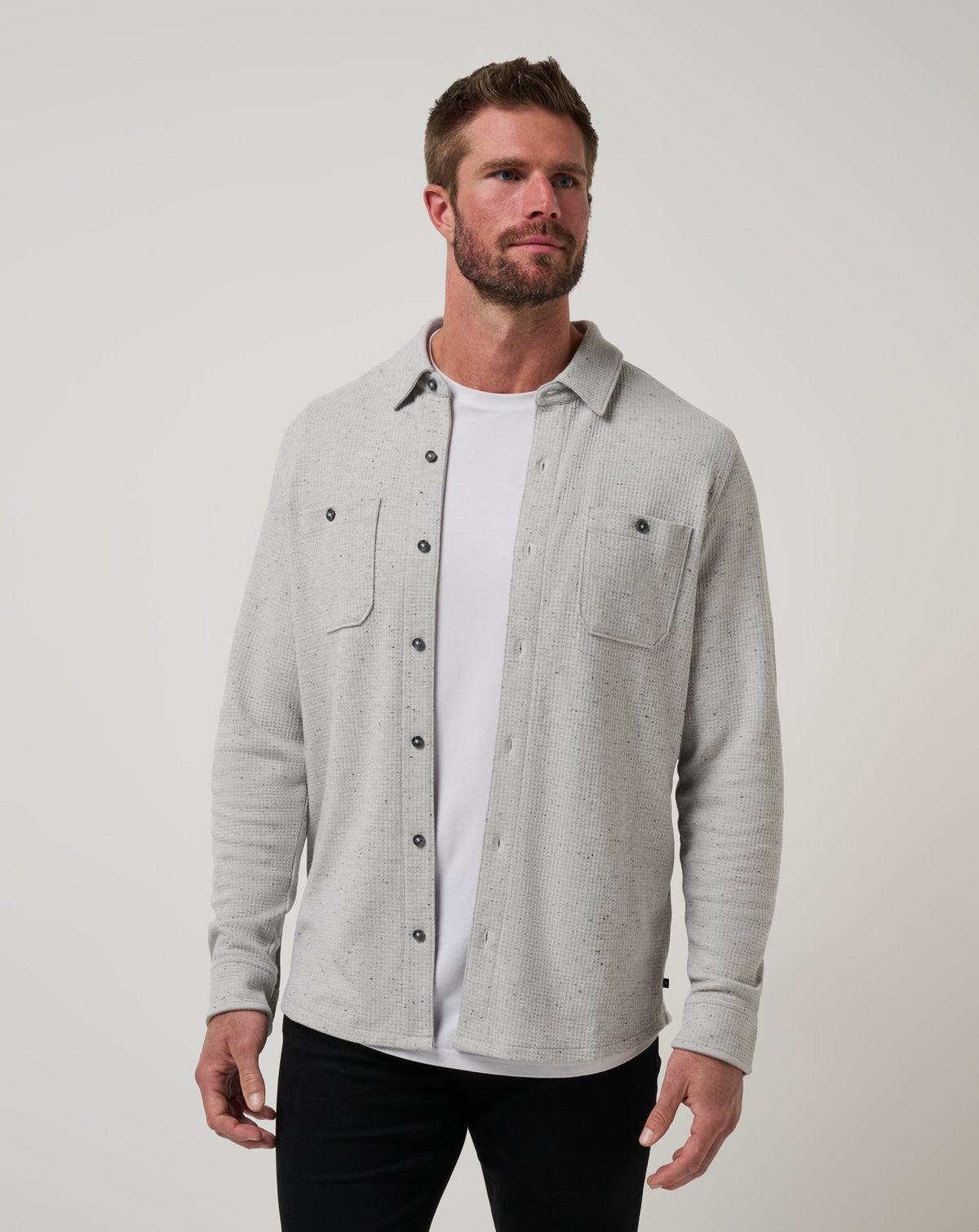 Cloud Waffle Shirt Jacket Heather Light Grey | Travis Mathew
