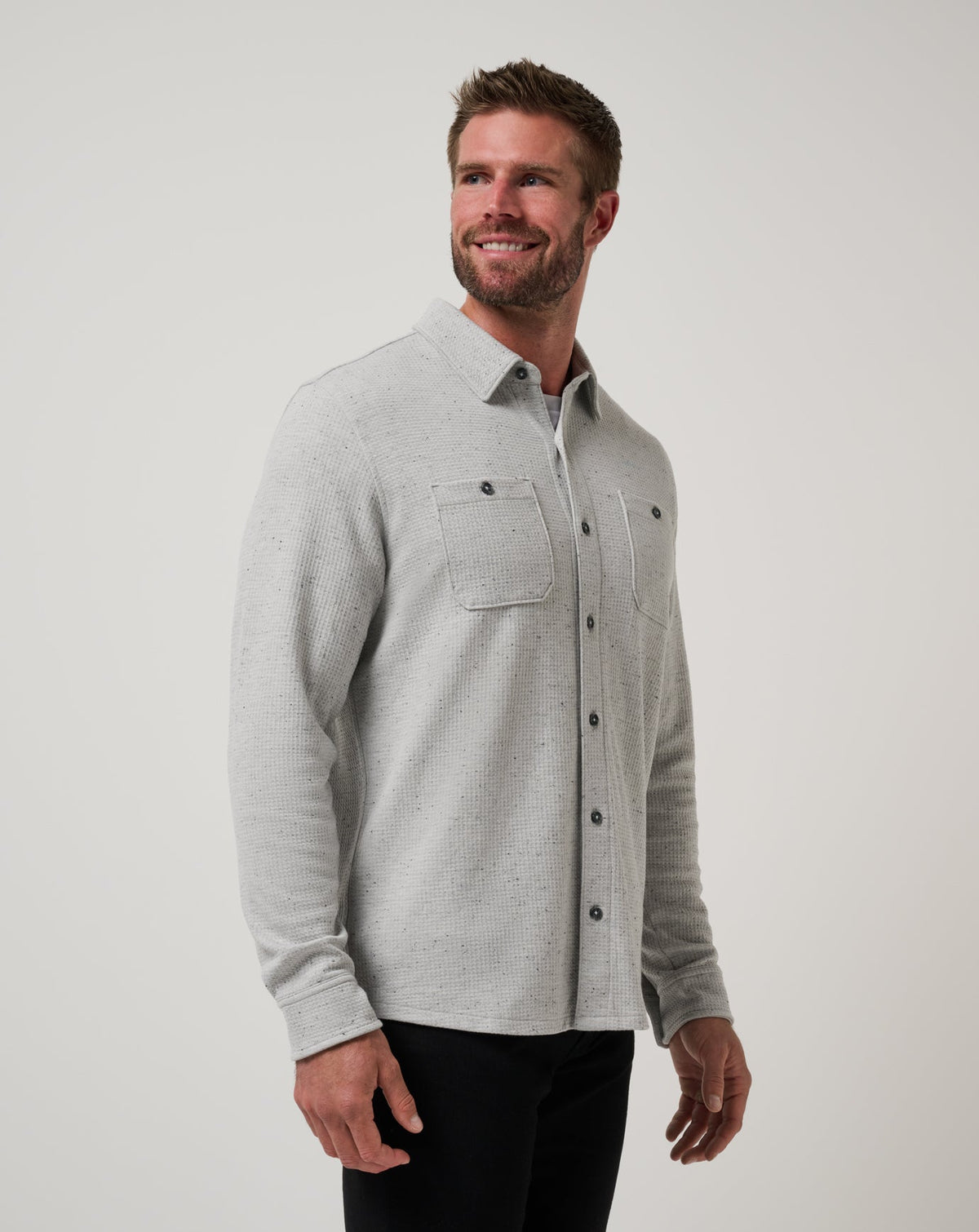 Cloud Waffle Shirt Jacket Heather Light Grey | Travis Mathew