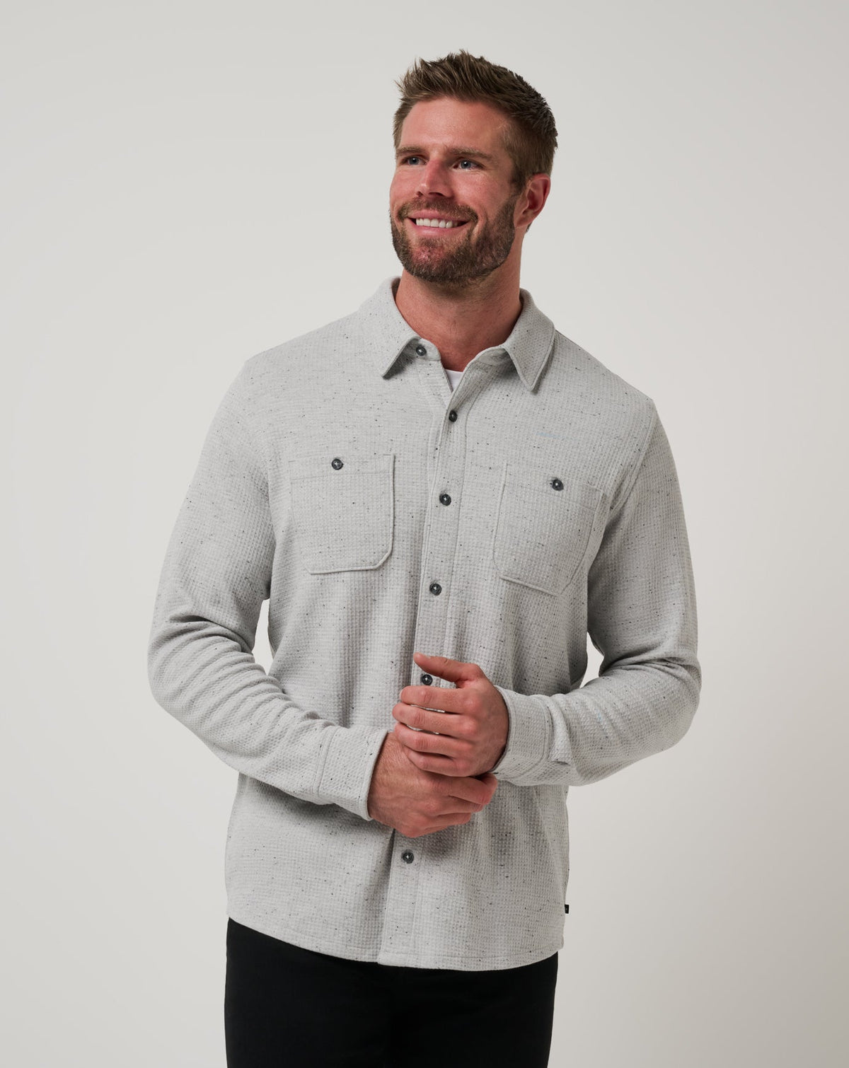 Cloud Waffle Shirt Jacket Heather Light Grey | Travis Mathew