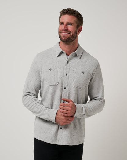 Cloud Waffle Shirt Jacket Heather Light Grey | Travis Mathew