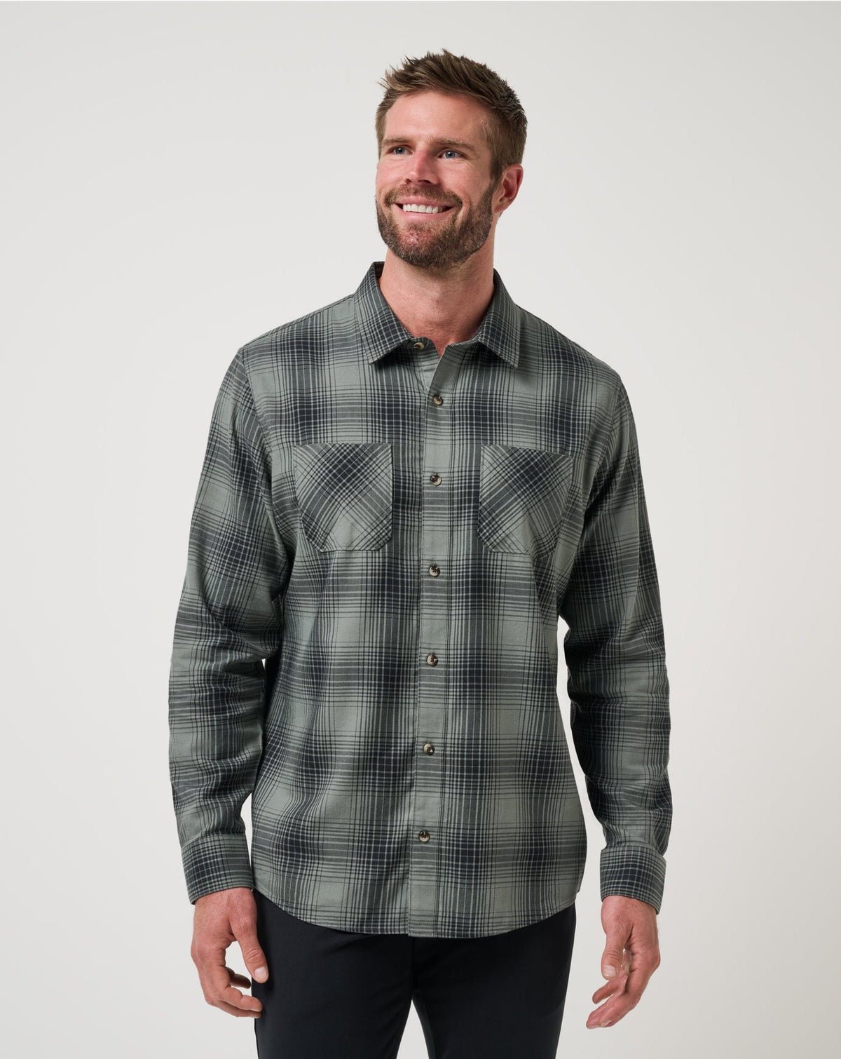 Cloud Flannel Plaid Button-Up Dark Olive | Travis Mathew
