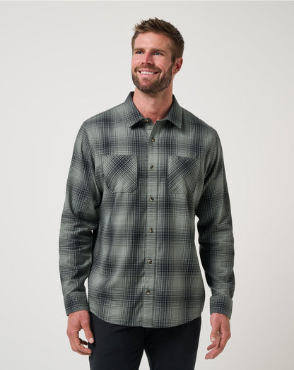 Cloud Flannel Plaid Button-Up Dark Olive | Travis Mathew
