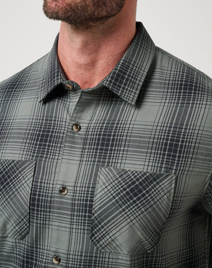Cloud Flannel Plaid Button-Up Dark Olive | Travis Mathew