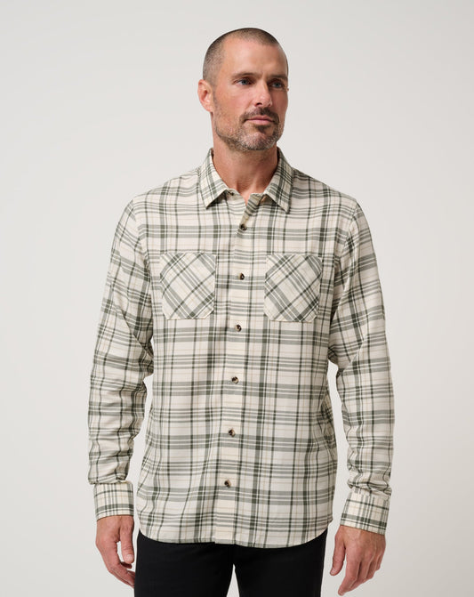 Cloud Flannel Plaid Button-Up Birch | Travis Mathew