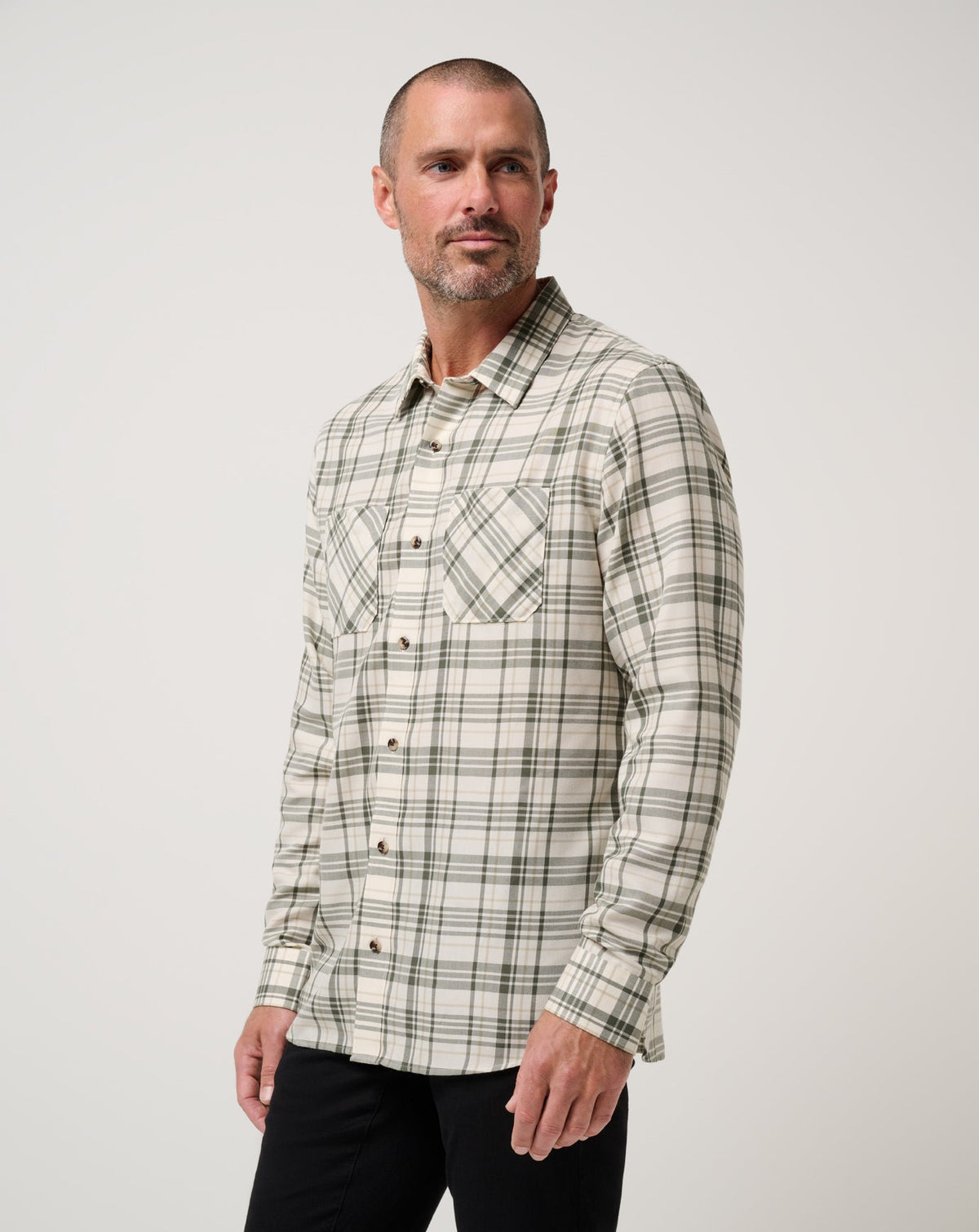 Cloud Flannel Plaid Button-Up Birch | Travis Mathew