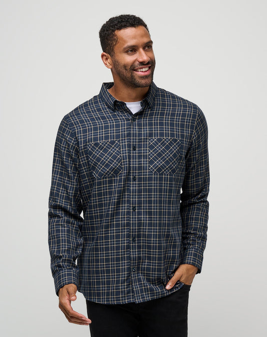 Cloud Flannel Plaid Button-Up Total Eclipse/Apricot | Travis Mathew
