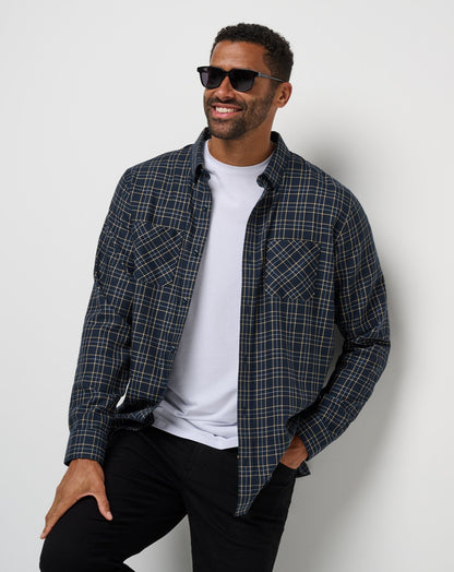 Cloud Flannel Plaid Button-Up Total Eclipse/Apricot | Travis Mathew
