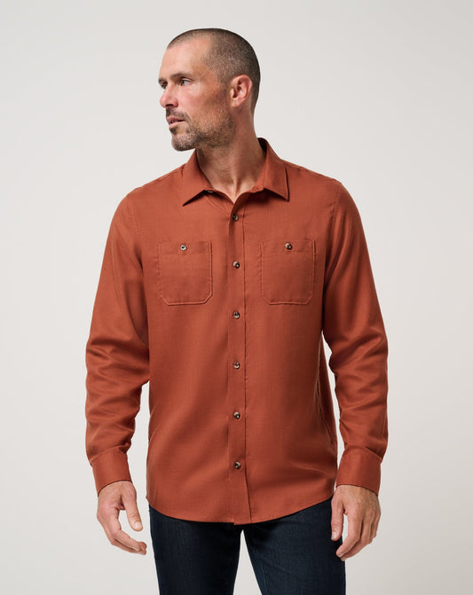 Cloud Flannel Button-Up Maple | Travis Mathew