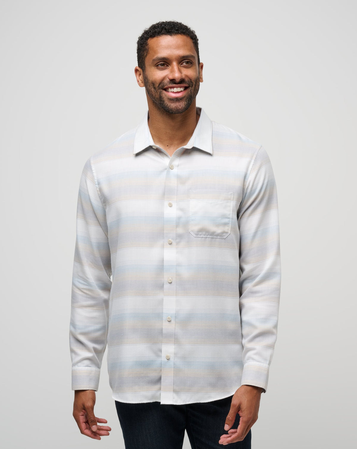 Cloud Flannel Stripe Button-Up Oxford Tan | Travis Mathew