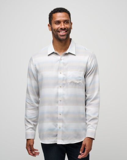 Cloud Flannel Stripe Button-Up Oxford Tan | Travis Mathew